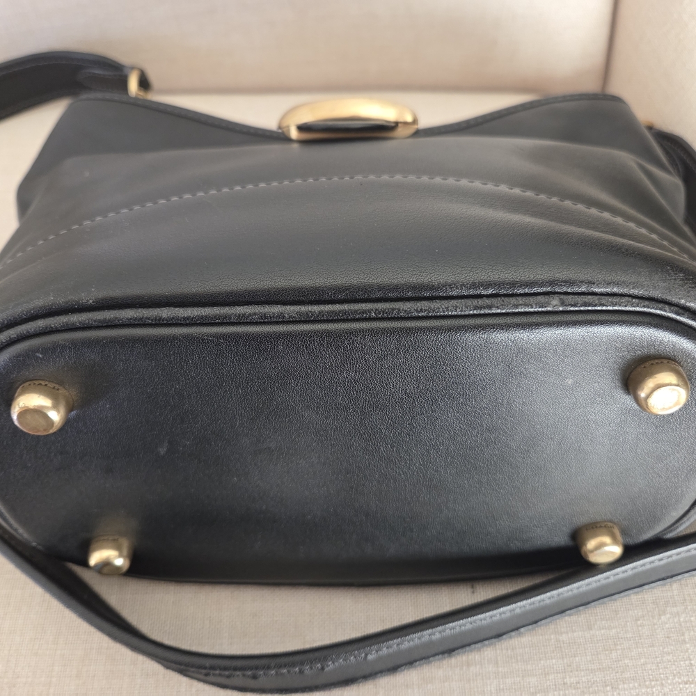 Coach Black Leather Shoulder Bag with Gold and Tan Accents - Picture 9 of 16